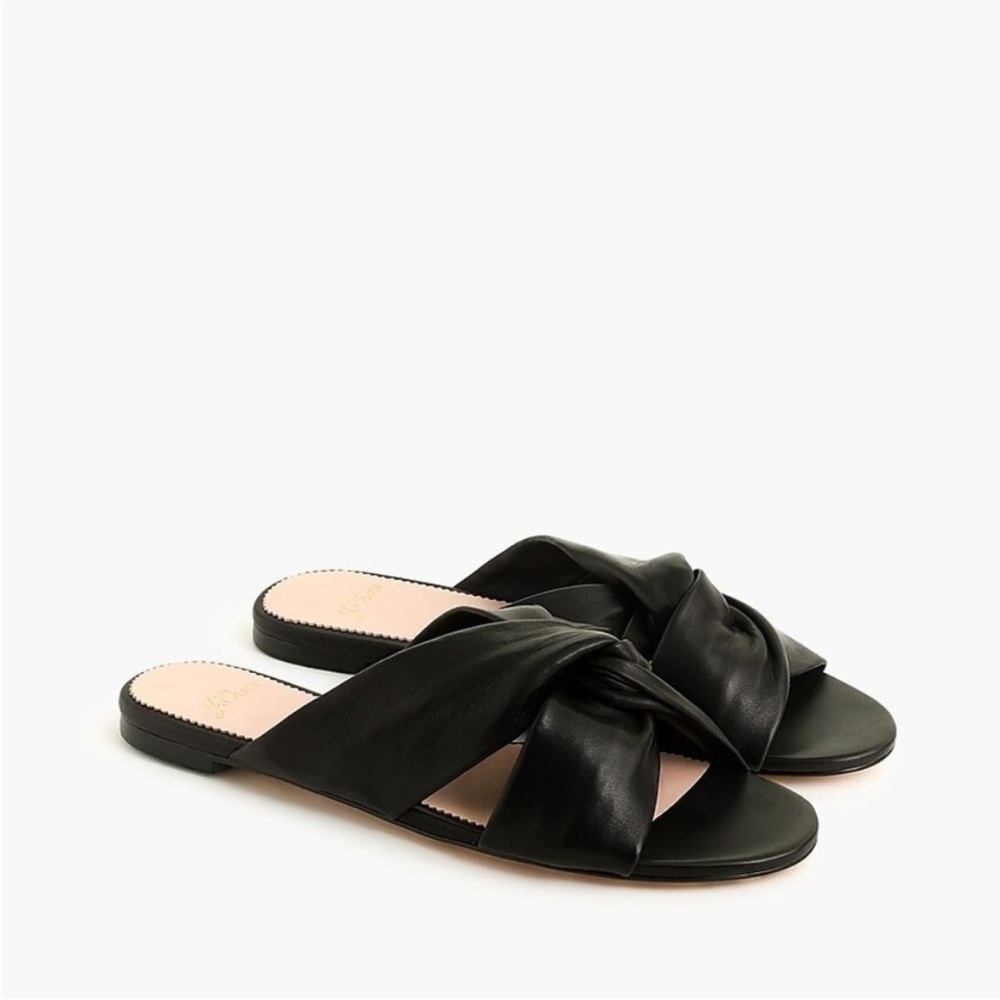 J. Crew Twisted Knot Sandals Black Soft Leather 7.5 Bohemian Minimalist Summer